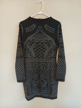 Black Studded Long Sleeve Bodycon Dress